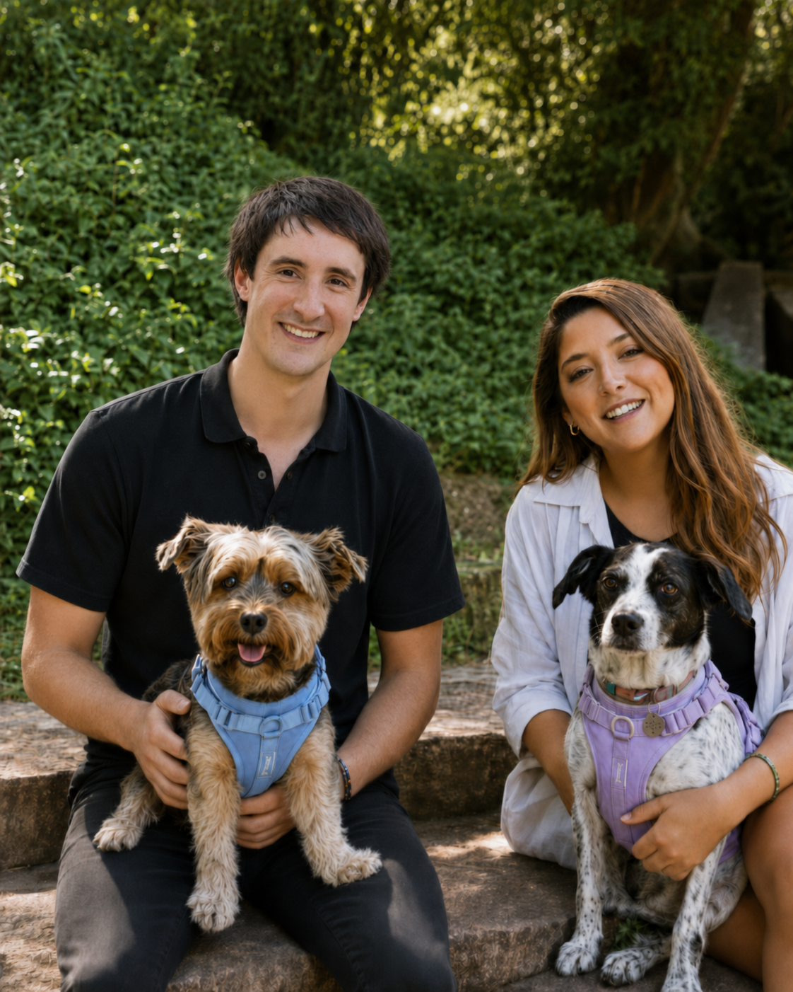 Matías e Isi, fundadores de Paws, con sus perros